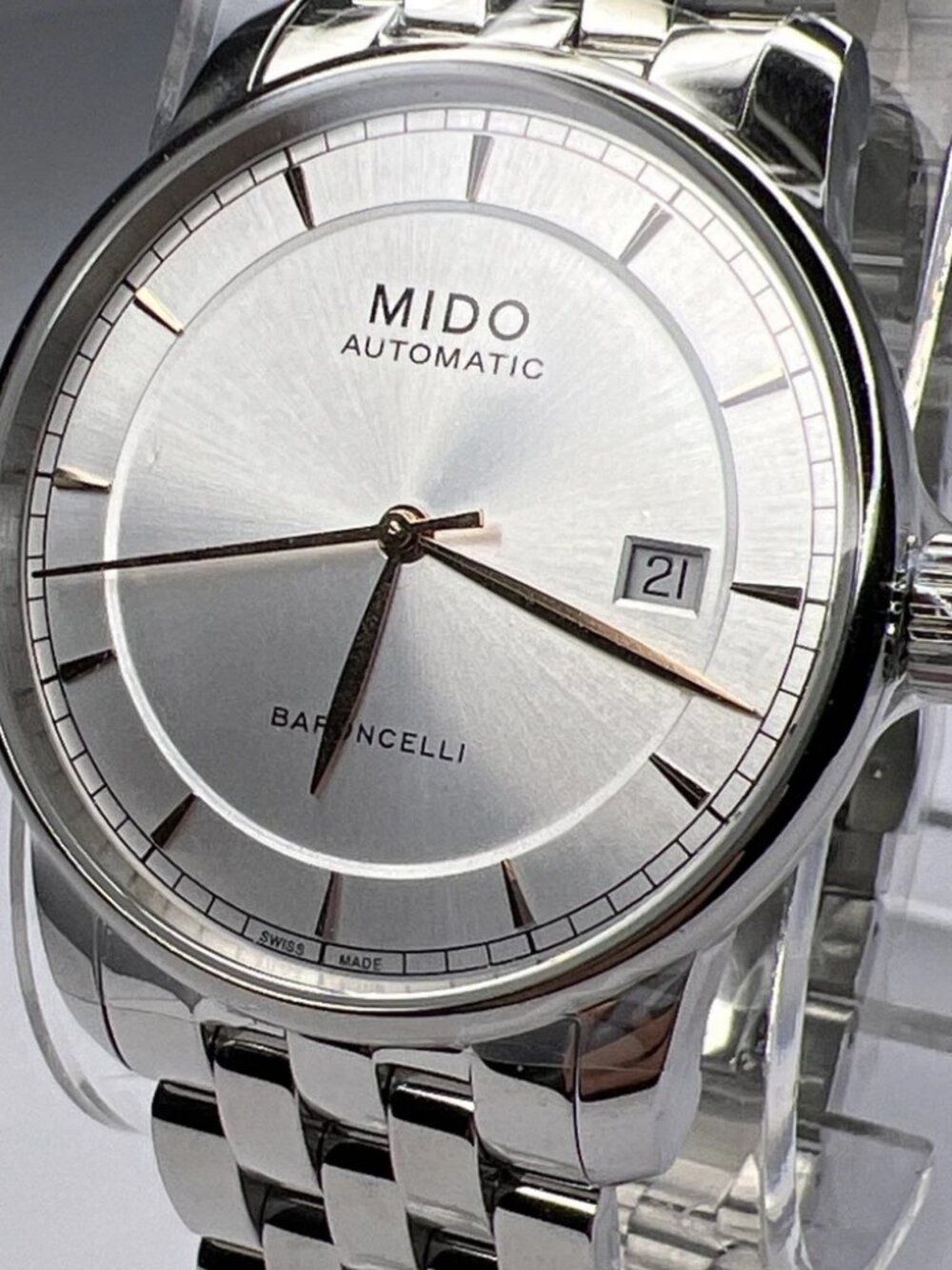 Mido Baroncelli 38mm Steel Automatic Date Watch w/ Box Papers Rose Gold Accents